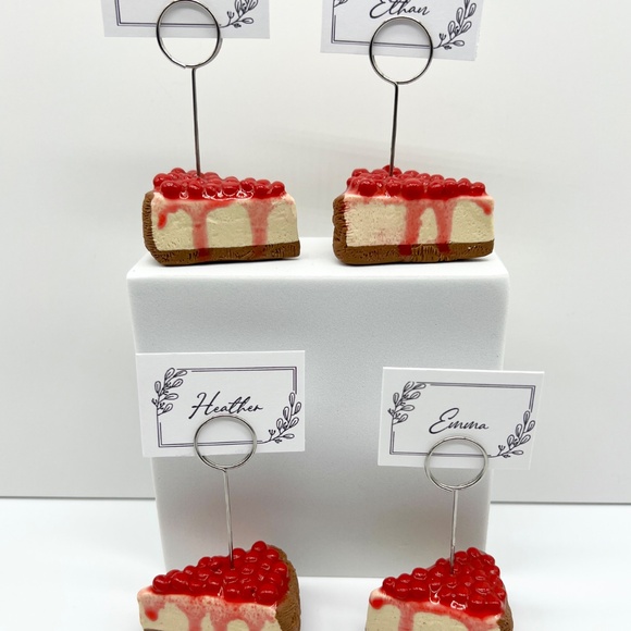 Cherry Cheesecake Place Card Holders –Set of 4 Handmade Clay Dessert Table Decor - Picture 2 of 16